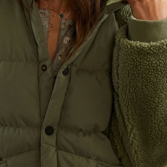 Anthropologie Pilcro NWT Szs XS, SM, L & XL green puffer jacket w/fleece sleeves - Picture 13 of 16